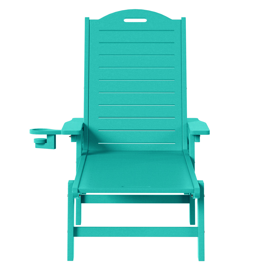 Aruba Outdoor HDPE Patio Chaise Lounges With Wheels & Cup Holder (Set of 4)