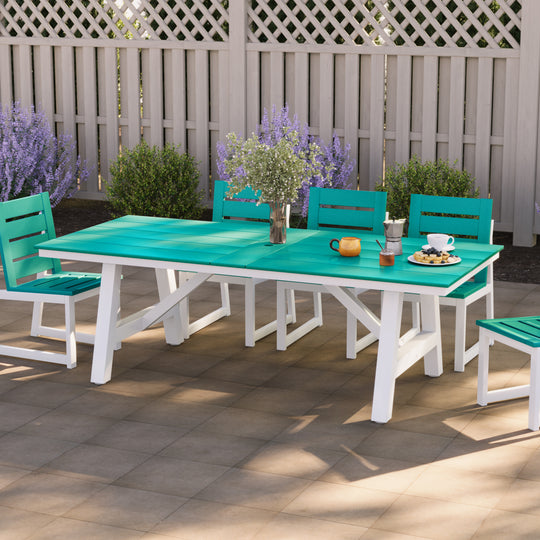 Cape May 90" HDPE Rectangle Outdoor Patio Dining Table With Umbrella Hole and Metal Frame