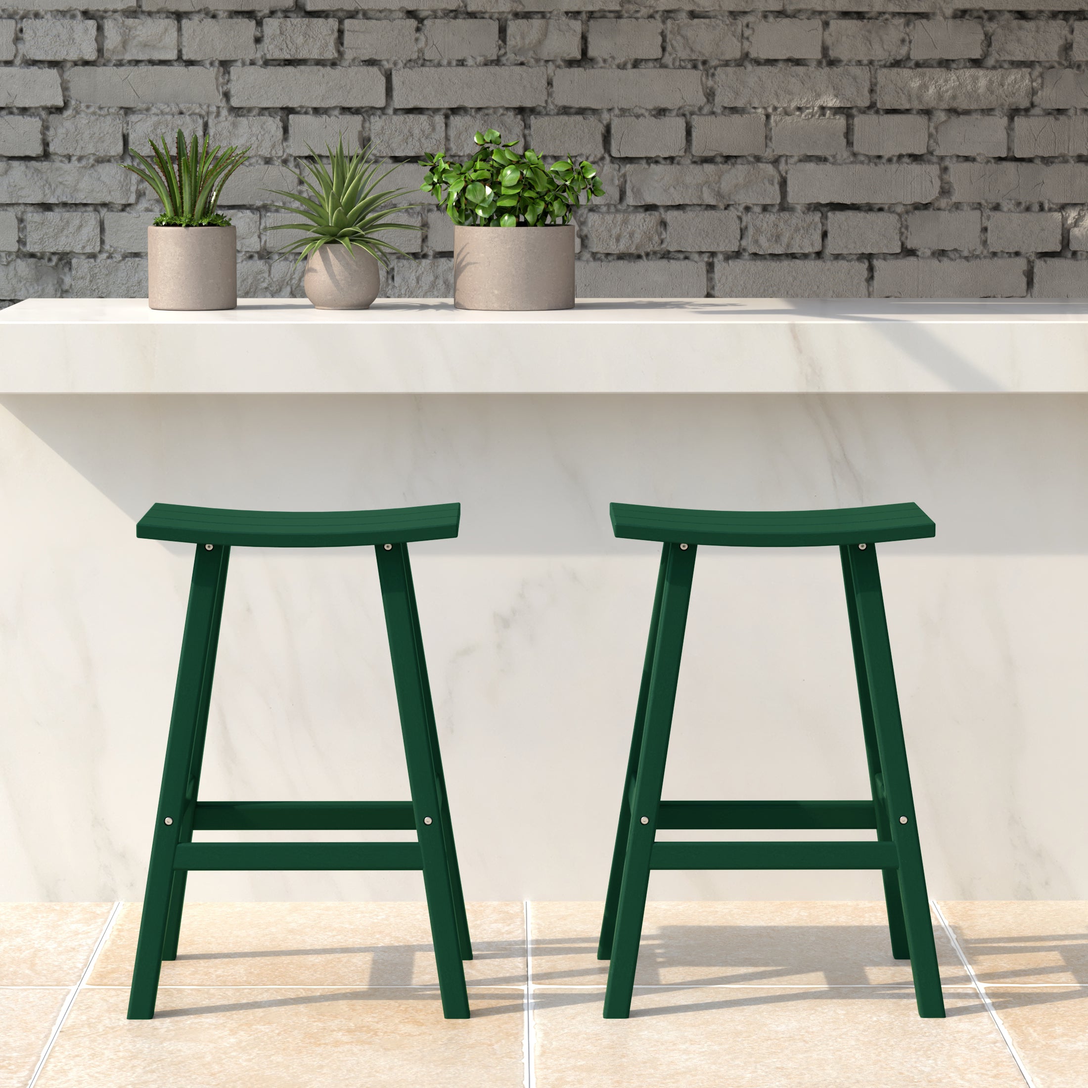 Malibu 24" HDPE Outdoor Patio Counter Height Bar Stools (Set of 2)