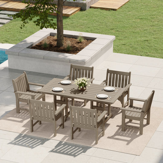 Malibu 7-Piece HDPE Outdoor Dining Patio Table and Chairs Set