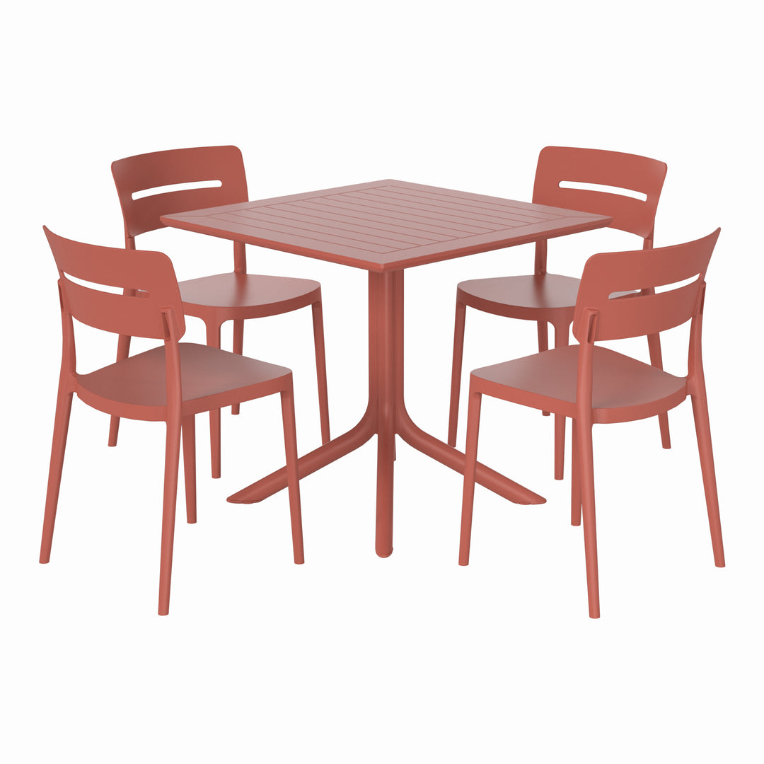 Playa Modern 5-Piece Resin Patio Dining Table Set with Stackable Patio Dining Chairs
