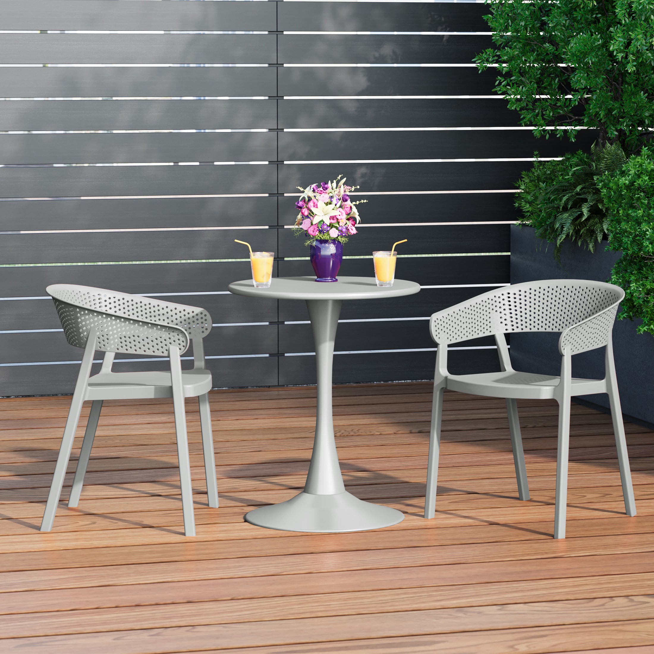 Playa Outdoor Modern Stackable Plastic Resin Patio Dining Armchair (Set of 2)