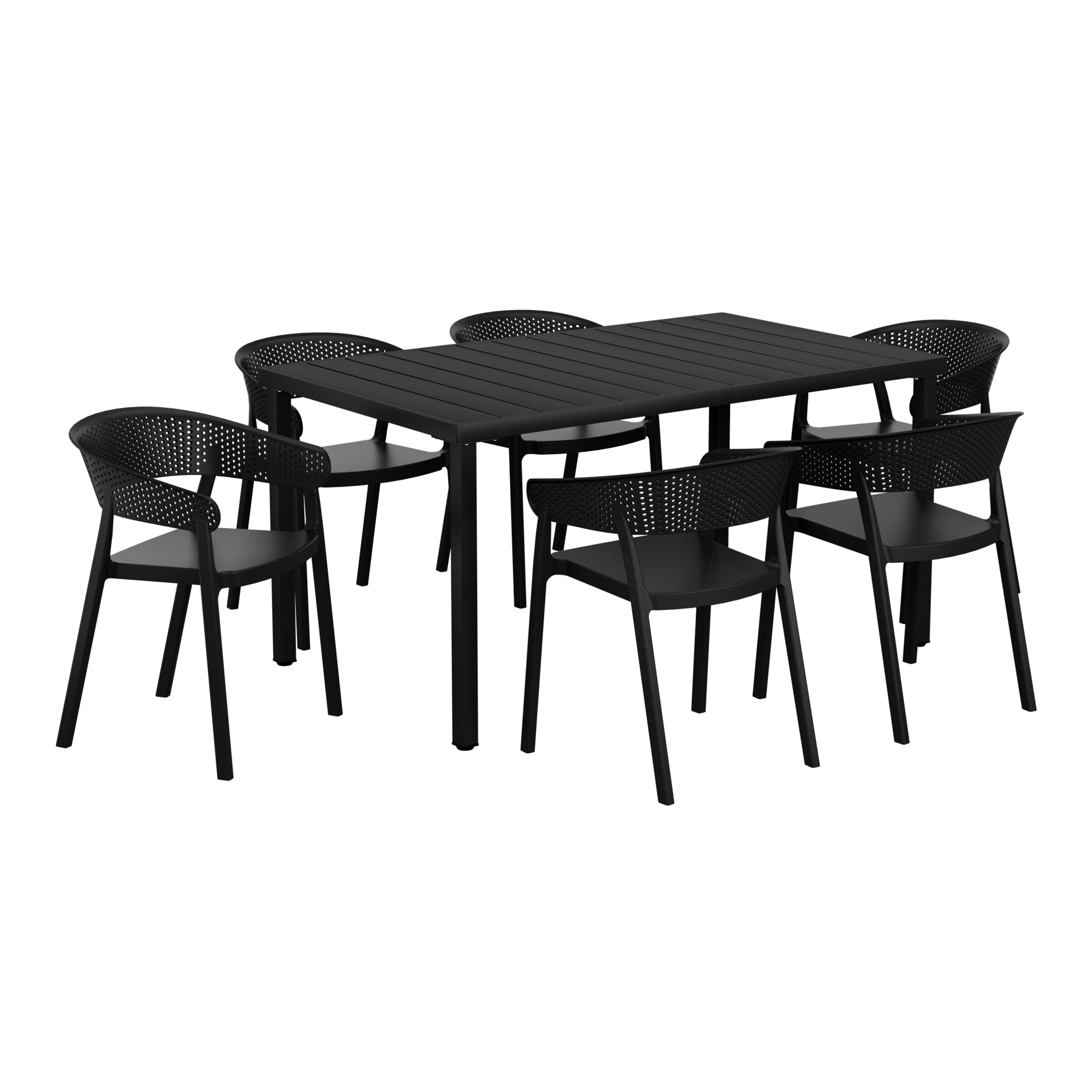 Playa 7-Piece Outdoor Metal Rectangle Patio Dining Table Set With Stackable Patio Dining Chairs