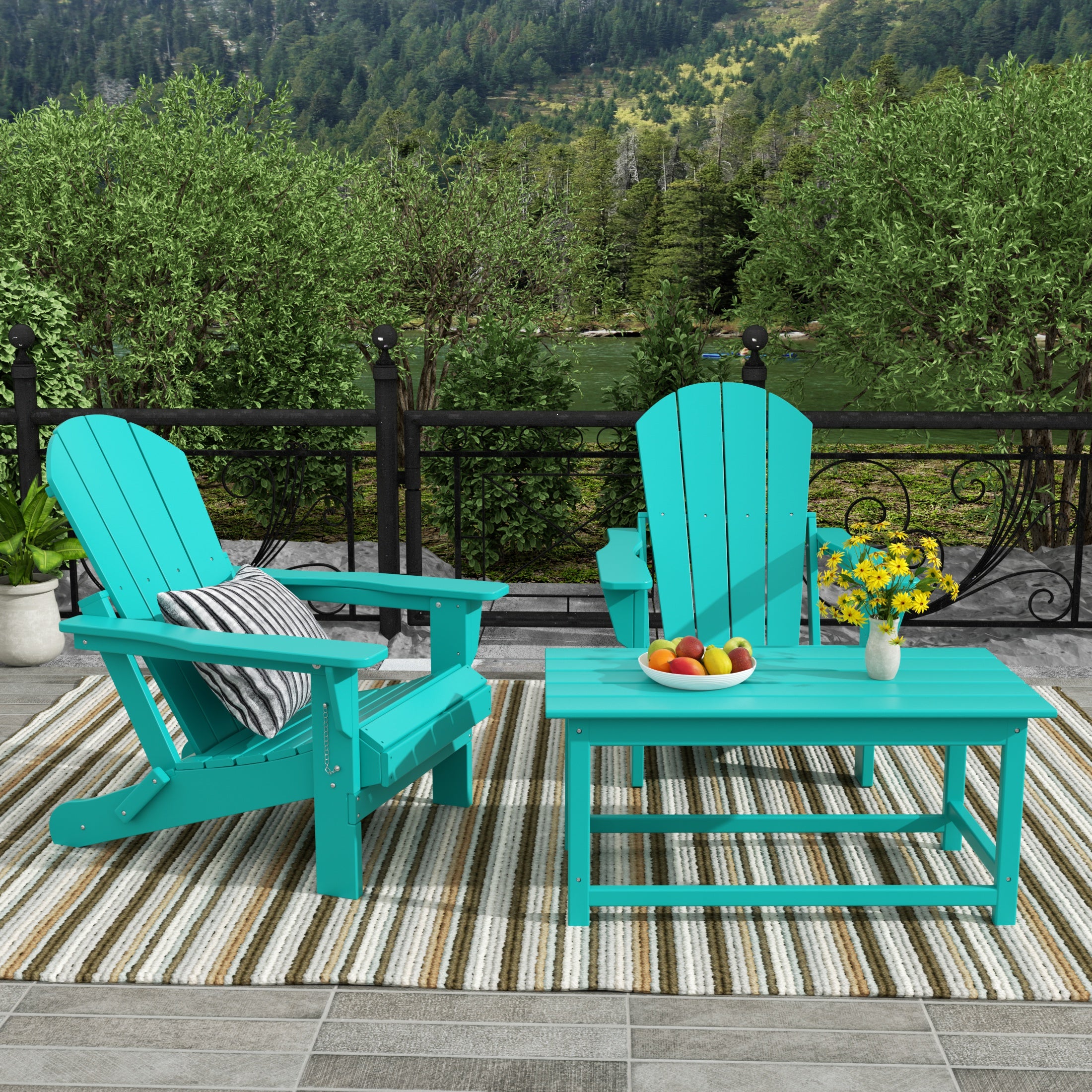 Malibu 3-Piece set Outdoor / Patio Poly Adirondack chair set with a Coffee table ( 2 seater )