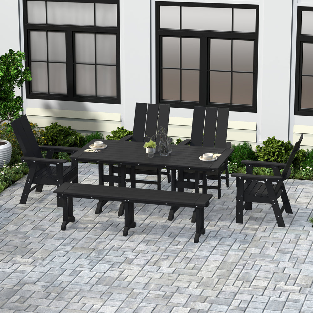 Ashore 6 Piece Outdoor Patio Dining Table and Armchair Dining Bench Set