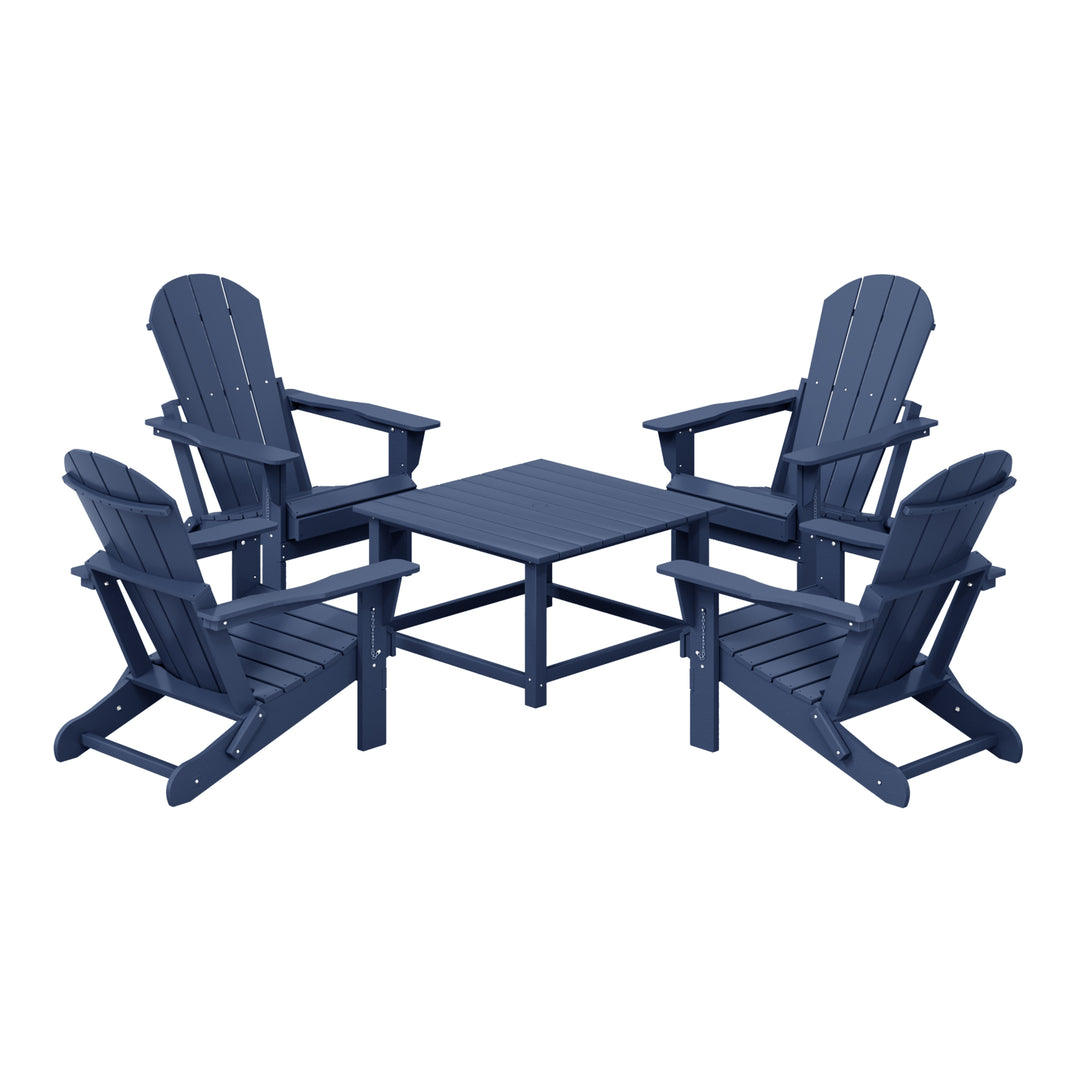 Malibu 5-Piece HDPE Adirondack Chair Outdoor Patio Square Table Conversation Set