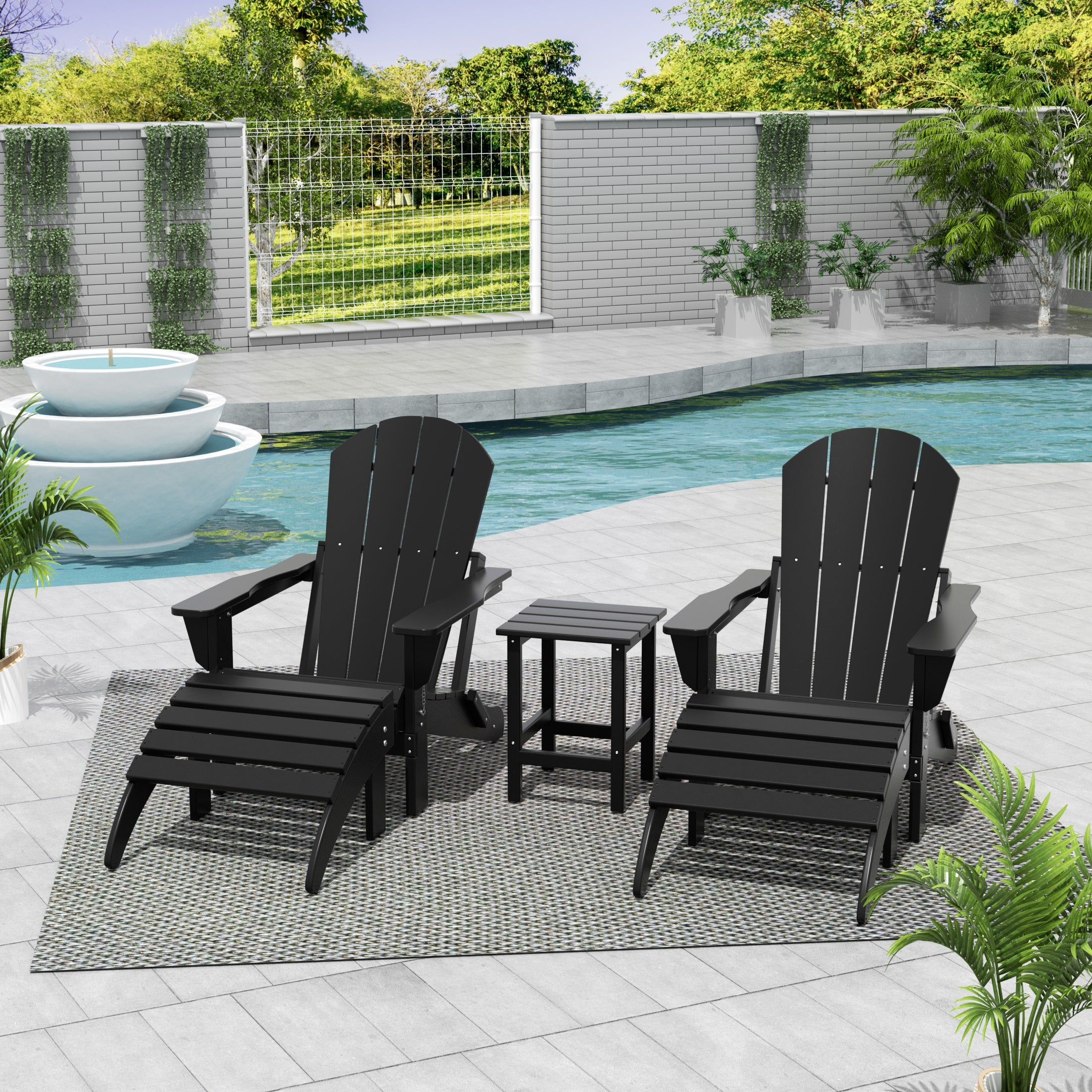 Malibu 5-Piece set classic Adirondack chairs with ottoman and a small coffee table (2 seater)
