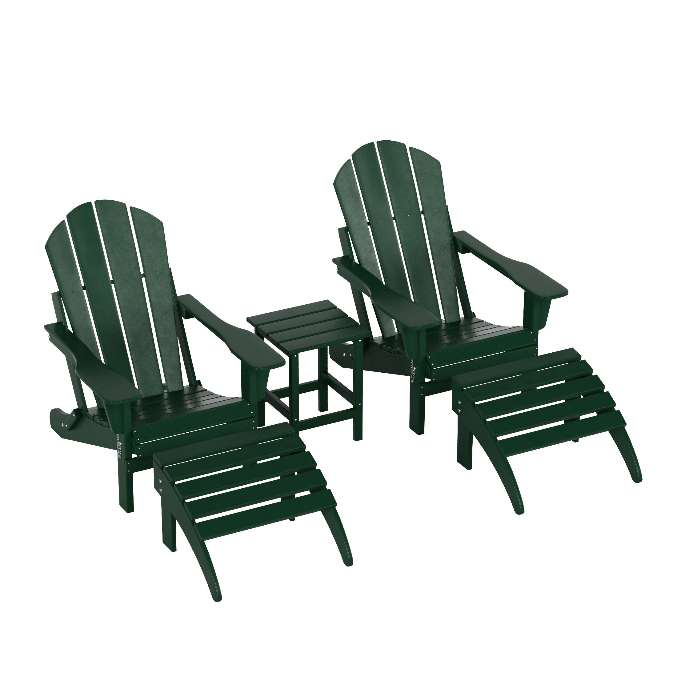 Malibu 5-Piece set classic Adirondack chairs with ottoman and a small coffee table (2 seater)