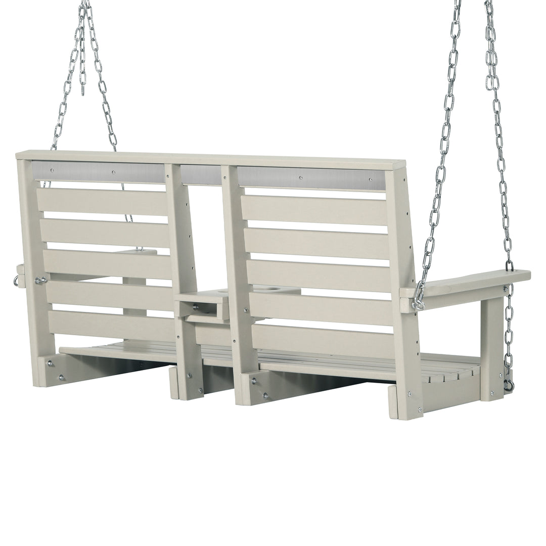 St Charles Outdoor HDPE 54" Front Hanging Porch Swing Bench With Cupholders