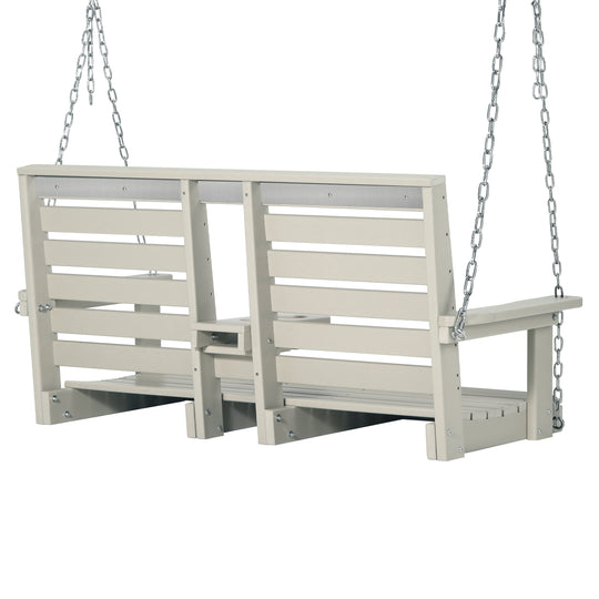 St Charles Outdoor HDPE 54" Front Hanging Porch Swing Bench With Cupholders