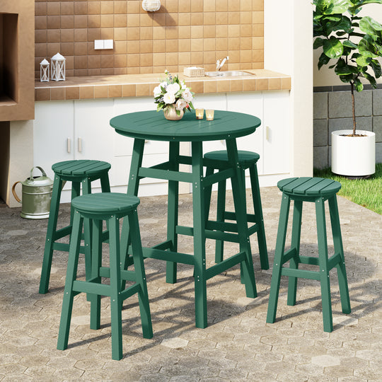 Malibu 5-Piece HDPE Outdoor Patio Dining Bar Bistro Table Set with Bar Stools