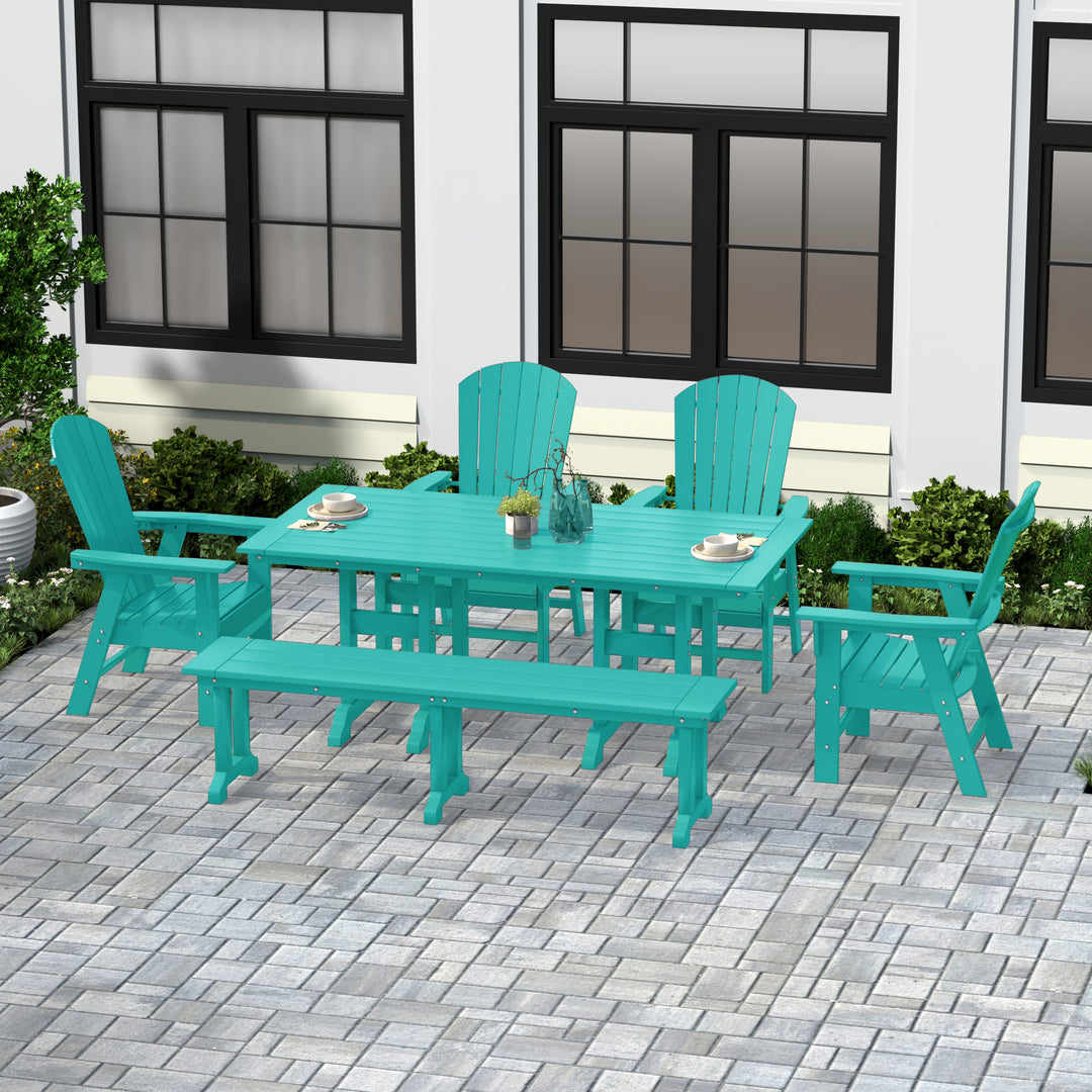 Dylan 6 Piece Outdoor Patio Dining Table and Armchair Dining Bench Set