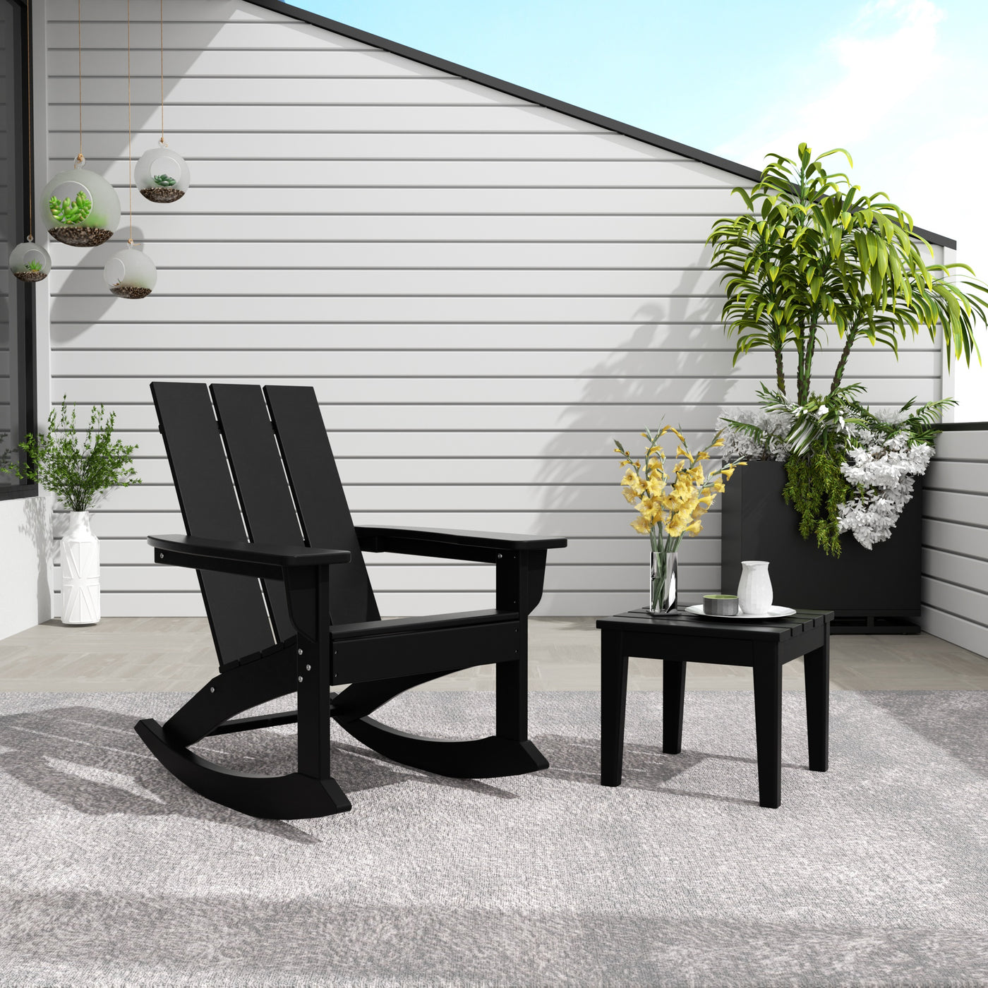 Ashore 2-Piece Modern Rocking Poly Adirondack Chair With Side Table Set