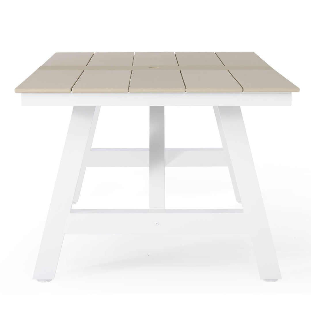 Cape May 90" HDPE Rectangle Outdoor Patio Dining Table With Umbrella Hole and Metal Frame