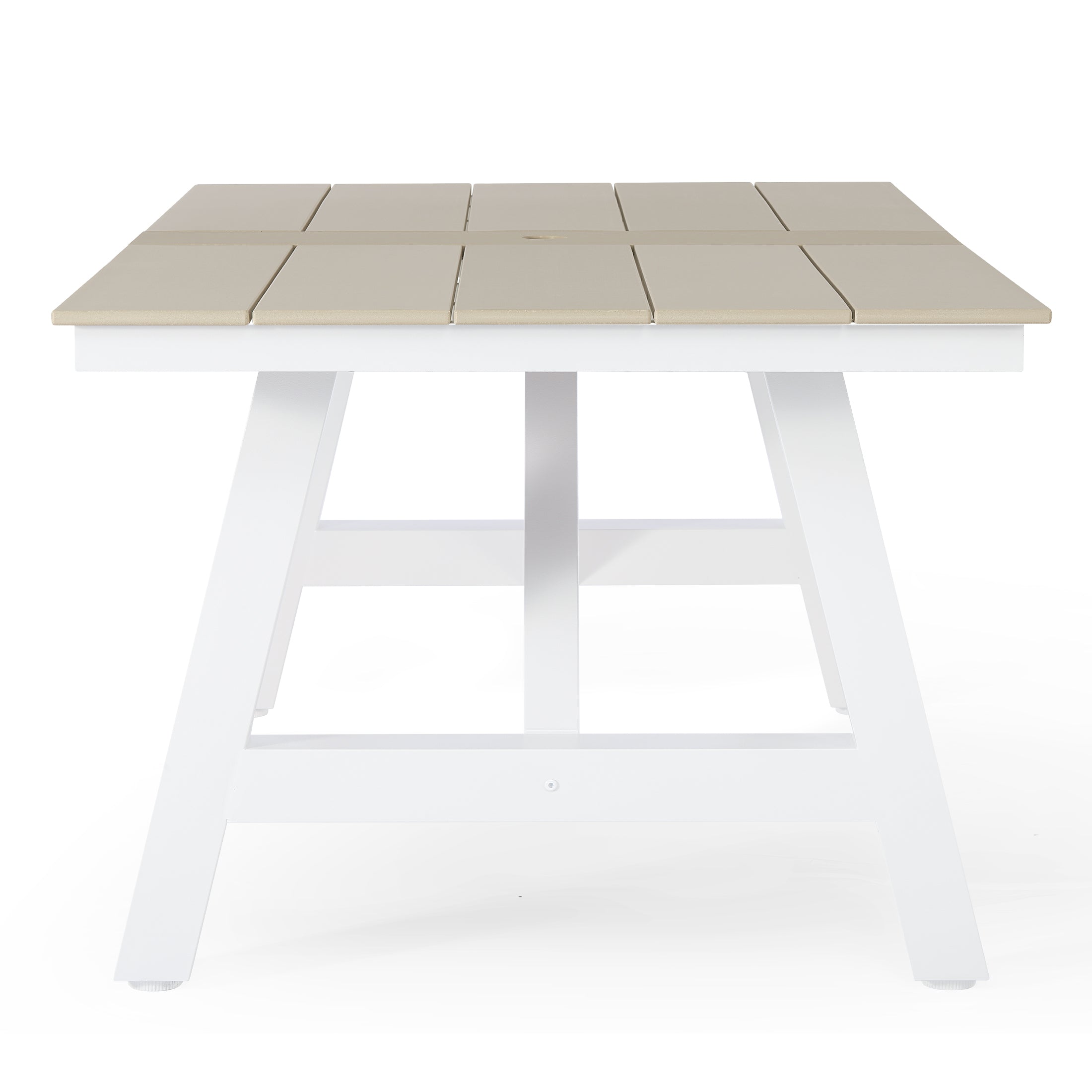 Cape May 90" HDPE Rectangle Outdoor Patio Dining Table With Umbrella Hole and Metal Frame