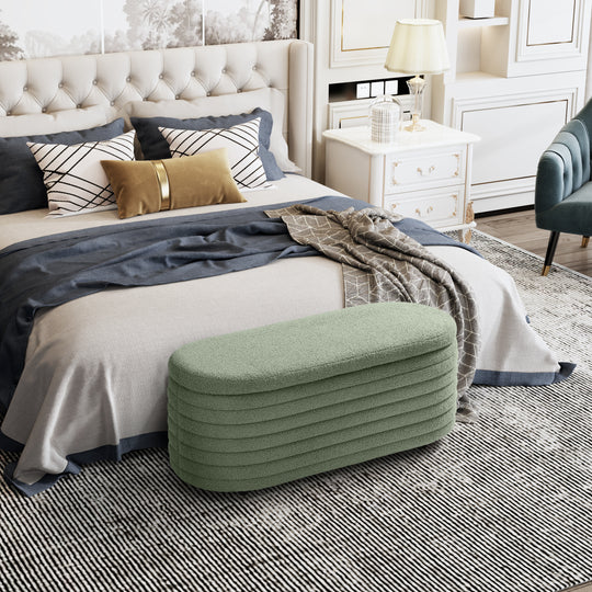 Alexandria 42" Wide Mid-Century Modern Upholstered Teddy Sherpa Tufted Oval Storage Ottoman Bench