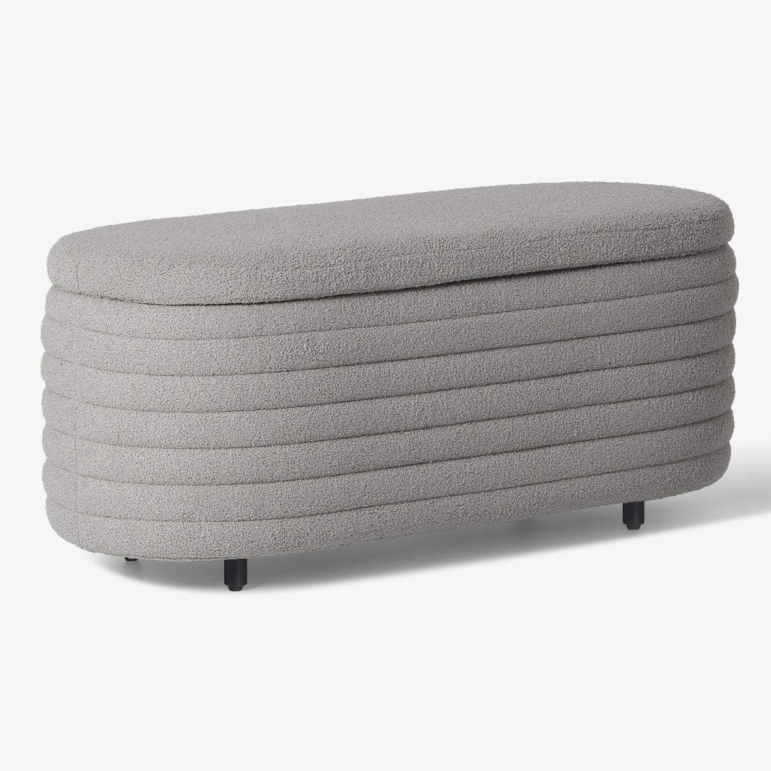 Alexandria 42" Wide Mid-Century Modern Upholstered Teddy Sherpa Tufted Oval Storage Ottoman Bench