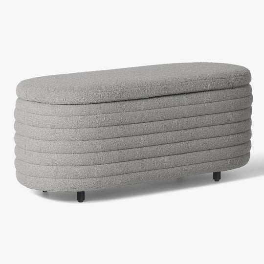 Alexandria 42" Wide Mid-Century Modern Upholstered Teddy Sherpa Tufted Oval Storage Ottoman Bench