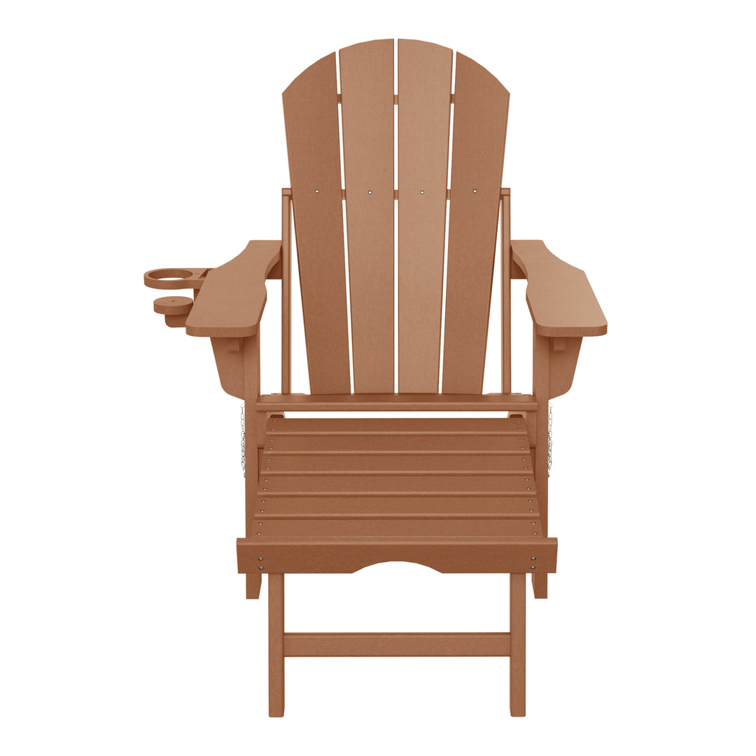Malibu Folding Adjustable Adirondack Chair with Retractable Ottoman and Cup Holder