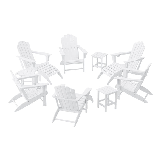 Highland 12-Piece HDPE Outdoor Patio Furniture Adirondack Chair Conversation Table Set