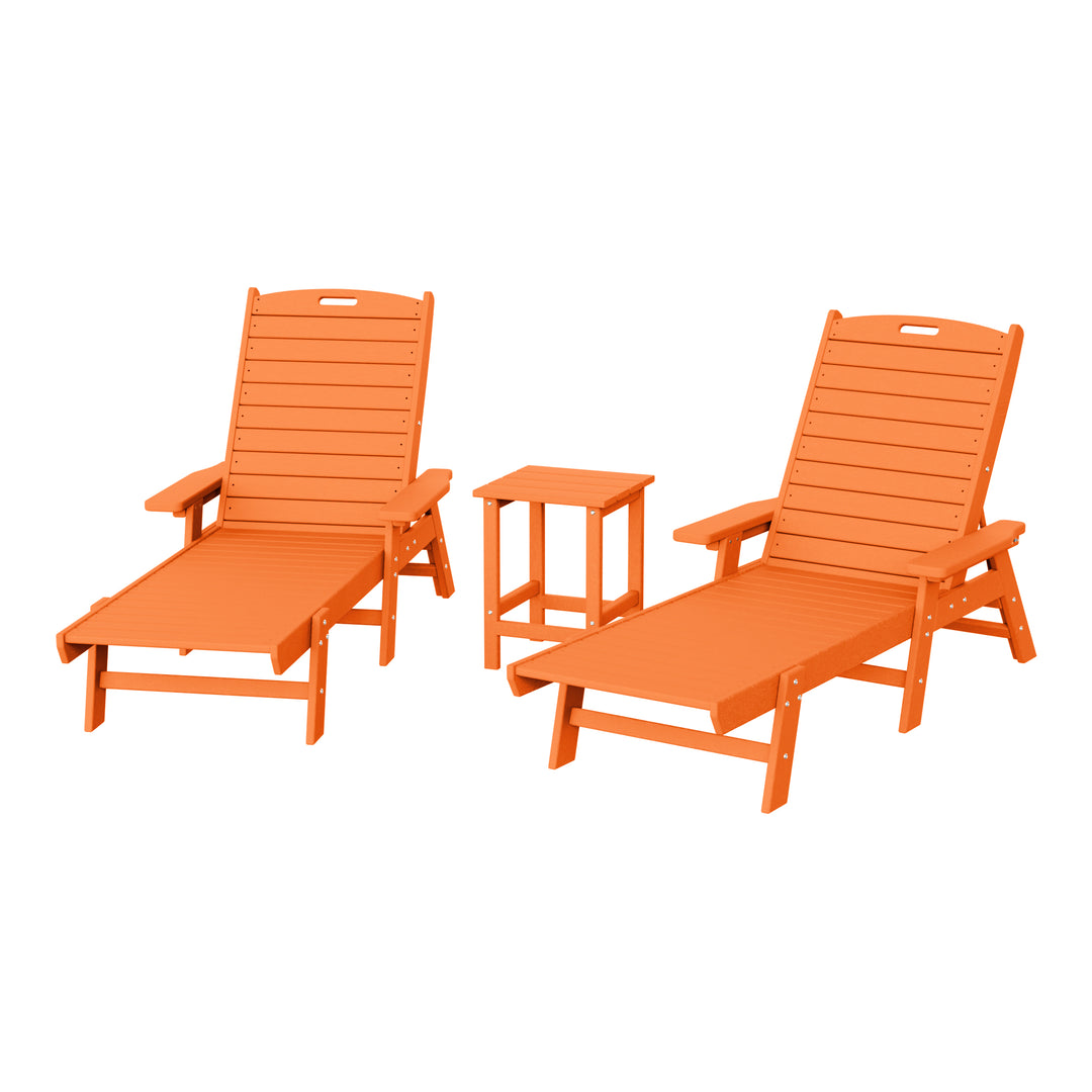 Malibu Poly Reclining Chaise Lounge Set With Table