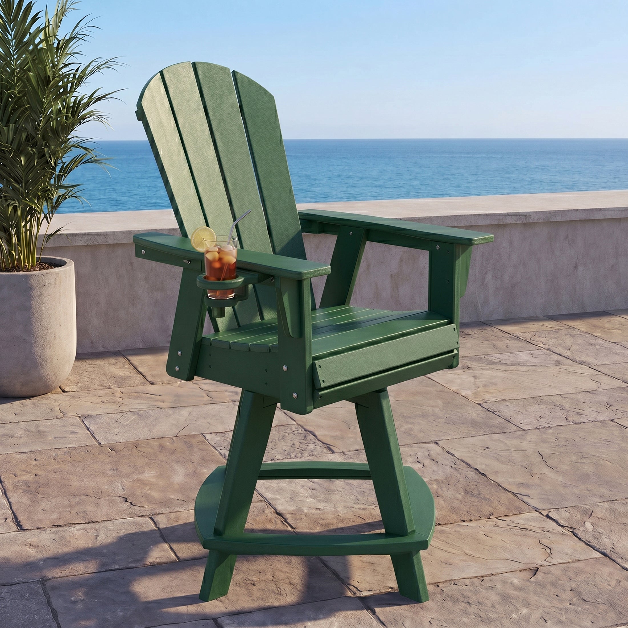 Malibu Outdoor HDPE Adirondack Swivel Counter Height Bar Chair With Cup Holder