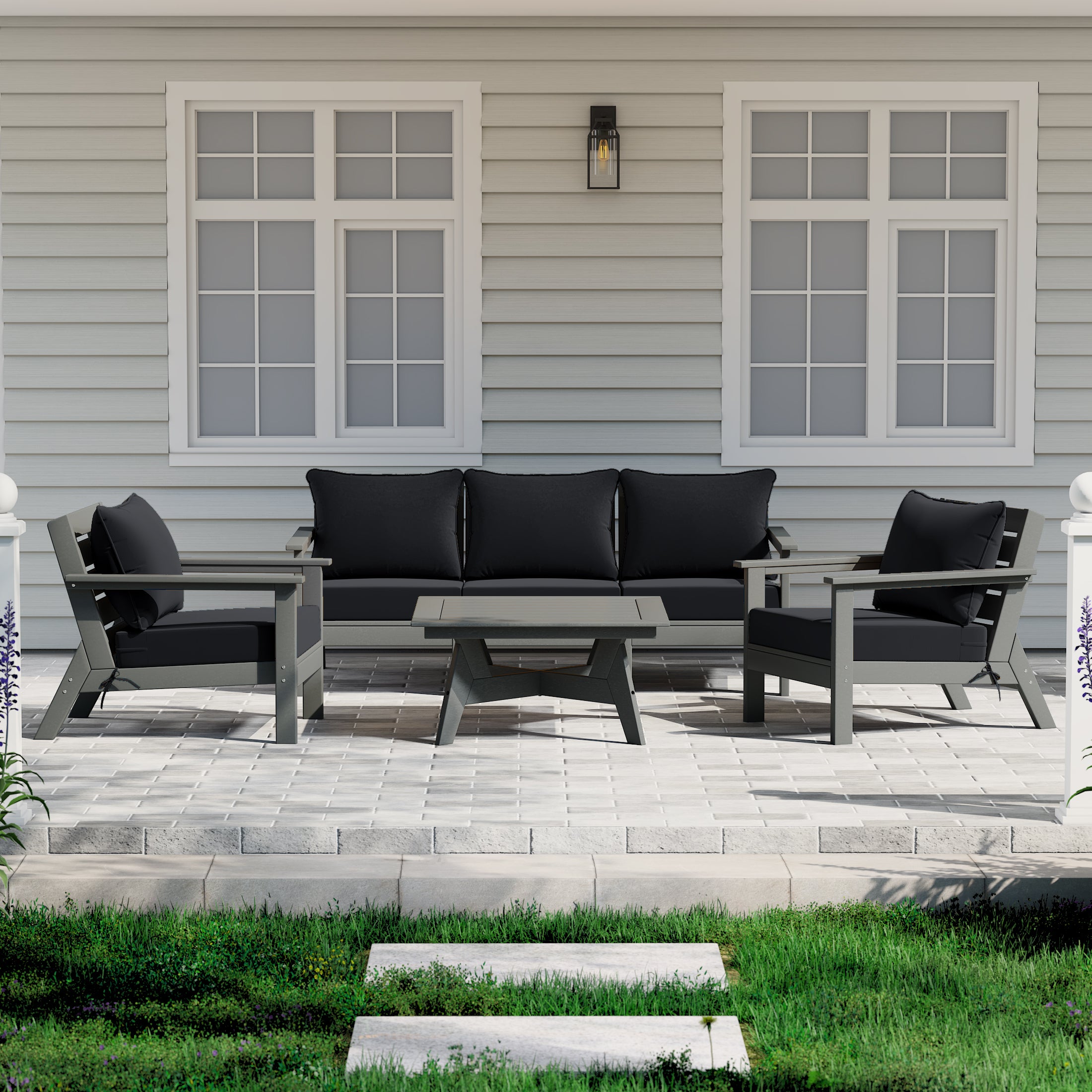 Avalon Outdoor 6-Piece Modular Sectional Patio Furniture Sofa Set in Gray Frame