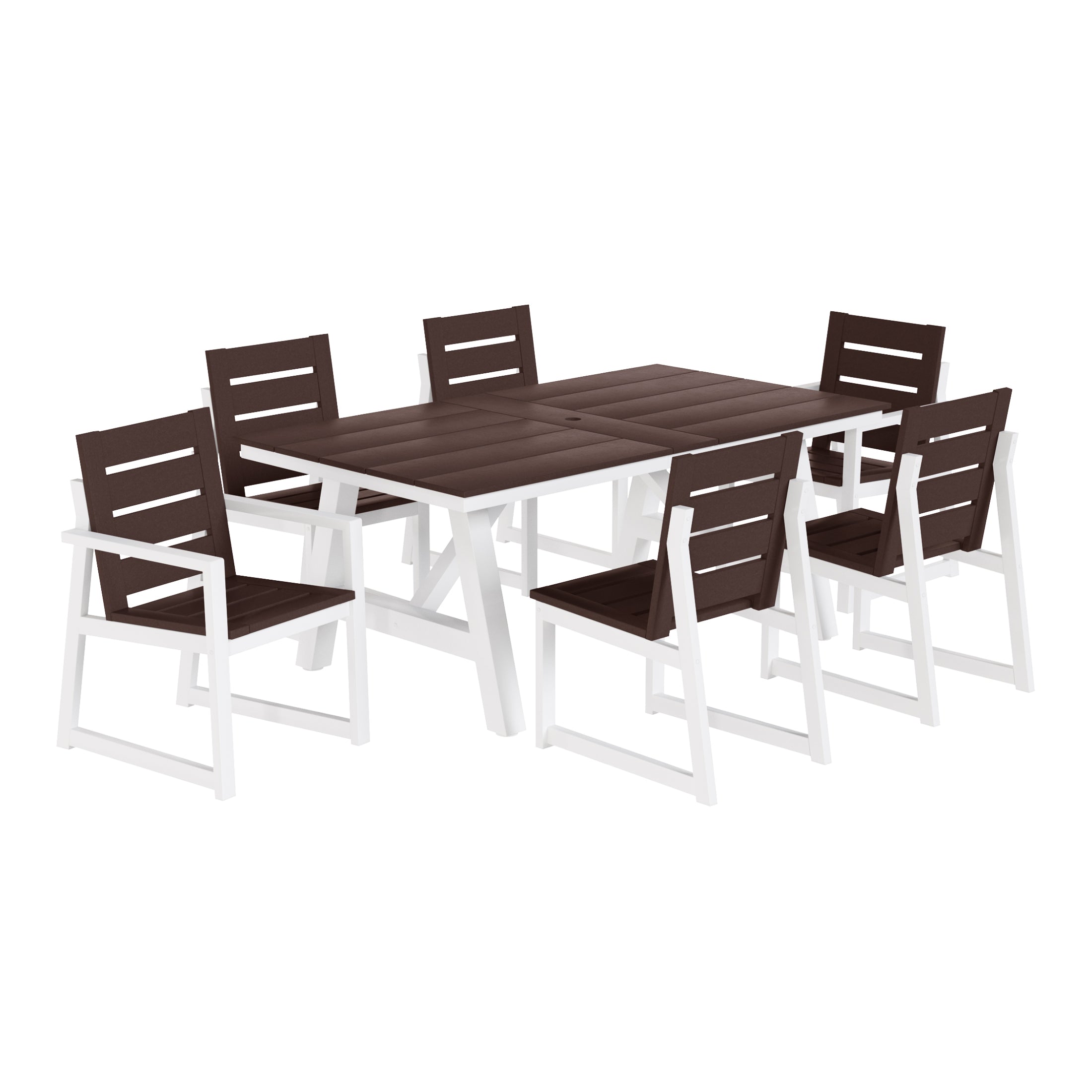 Cape May 7-Piece HDPE Outdoor Furniture Patio Dining Table With Umbrella Hole and Chairs Set For 6