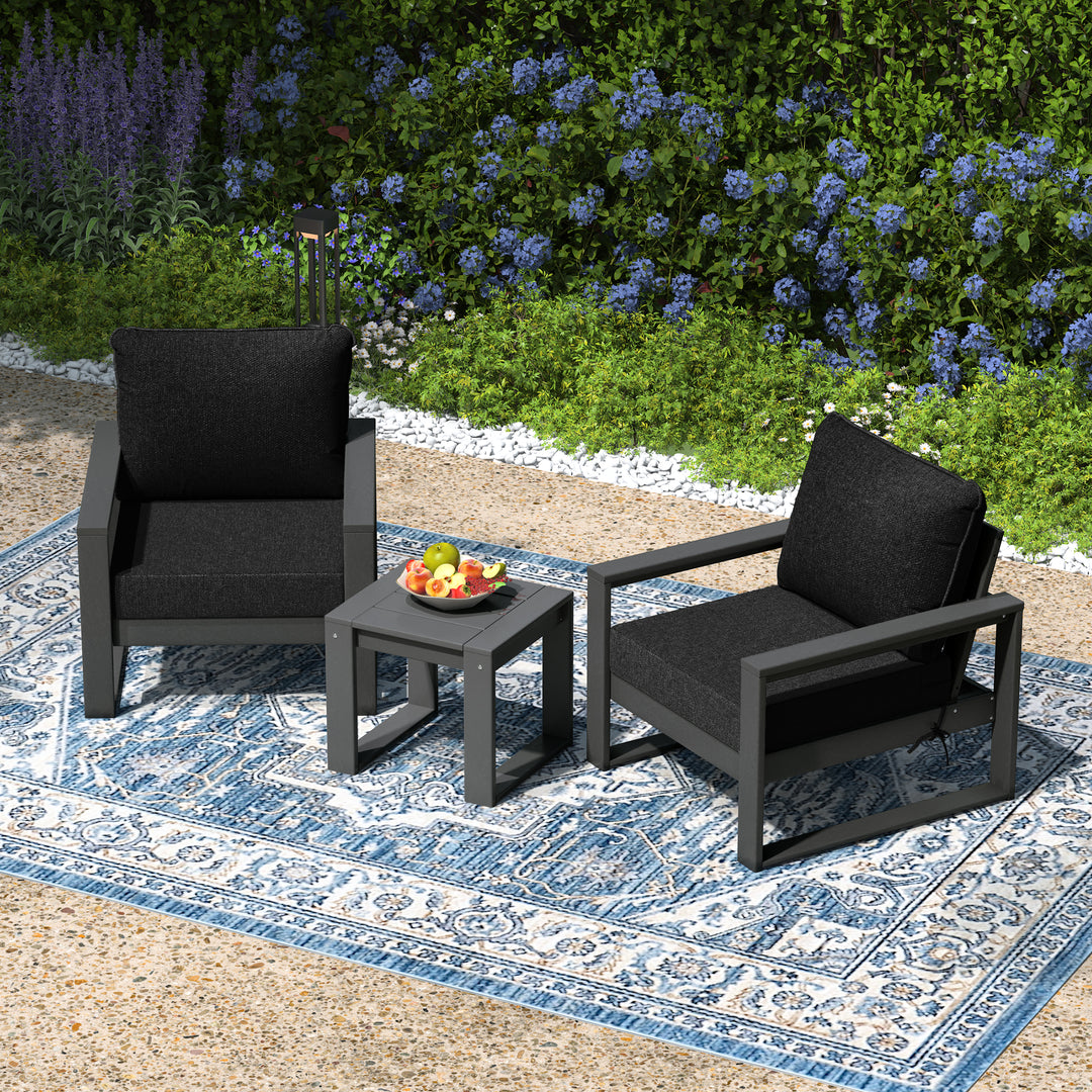 Montara Outdoor Modern 3-Piece HDPE Patio Sofa Set with Side Table