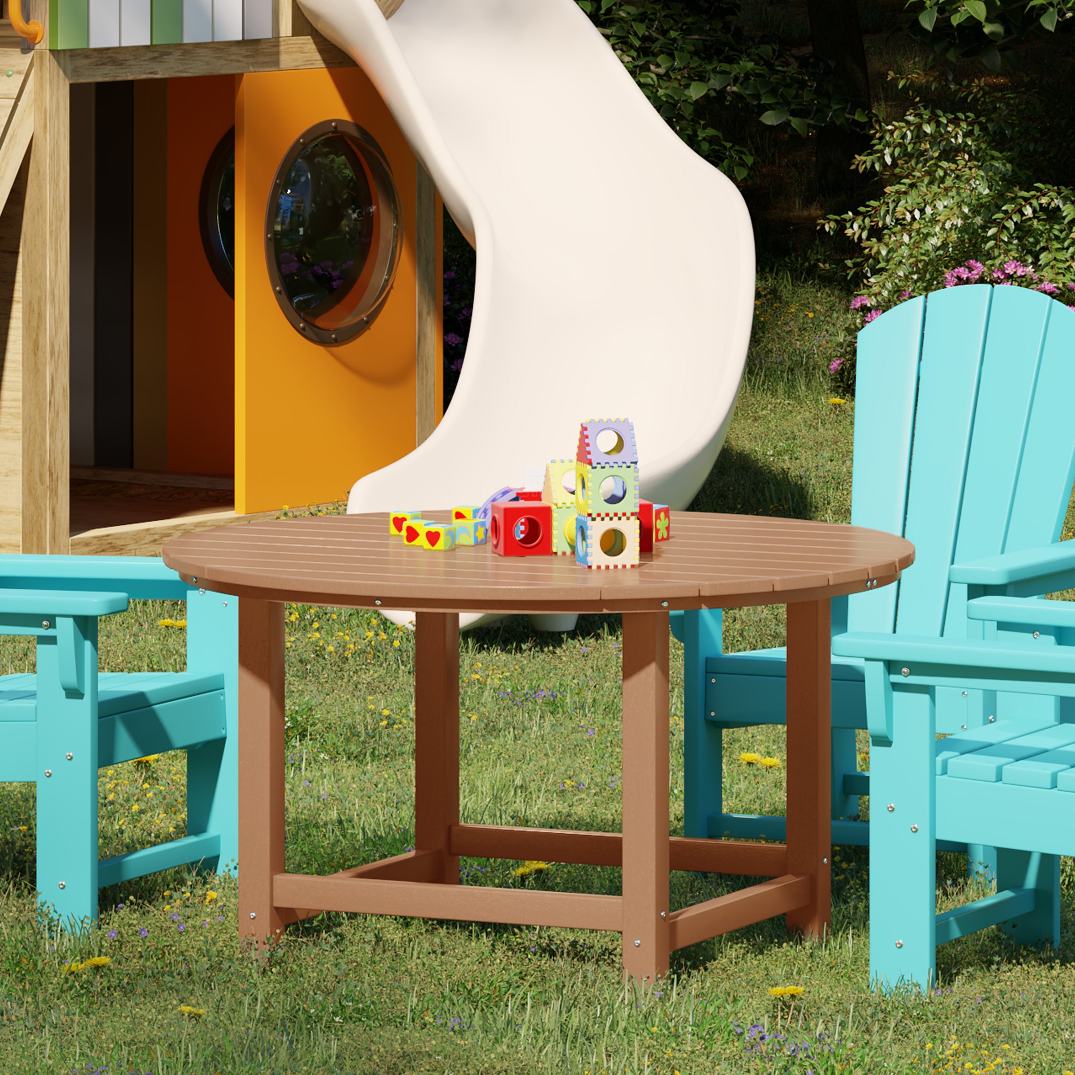 Malibu Kids Outdoor Patio Furniture HDPE 38" Wide Round Dining Table