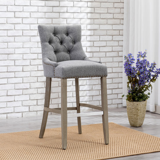 Hayes 29" Upholstered Tufted Wood Bar Stool, Antique Gray