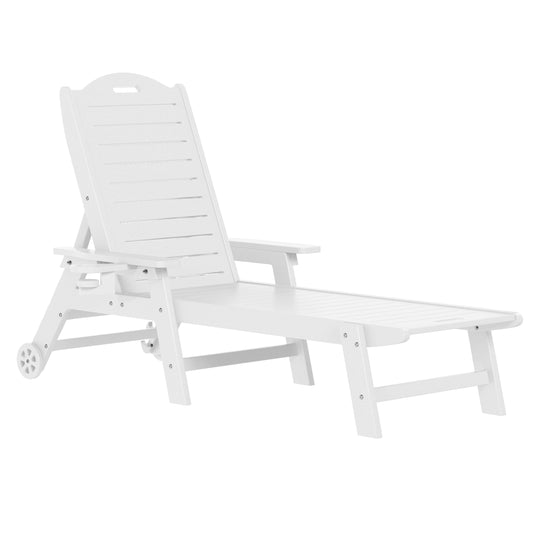 Aruba 2-Piece Outdoor Patio Chaise Lounge Chair with Wheels & Cup Holder with Patio Side Table