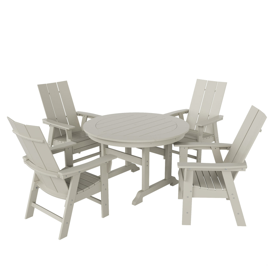 Ashore 5 Piece Outdoor Patio Round Dining Table and Modern Armchair Set