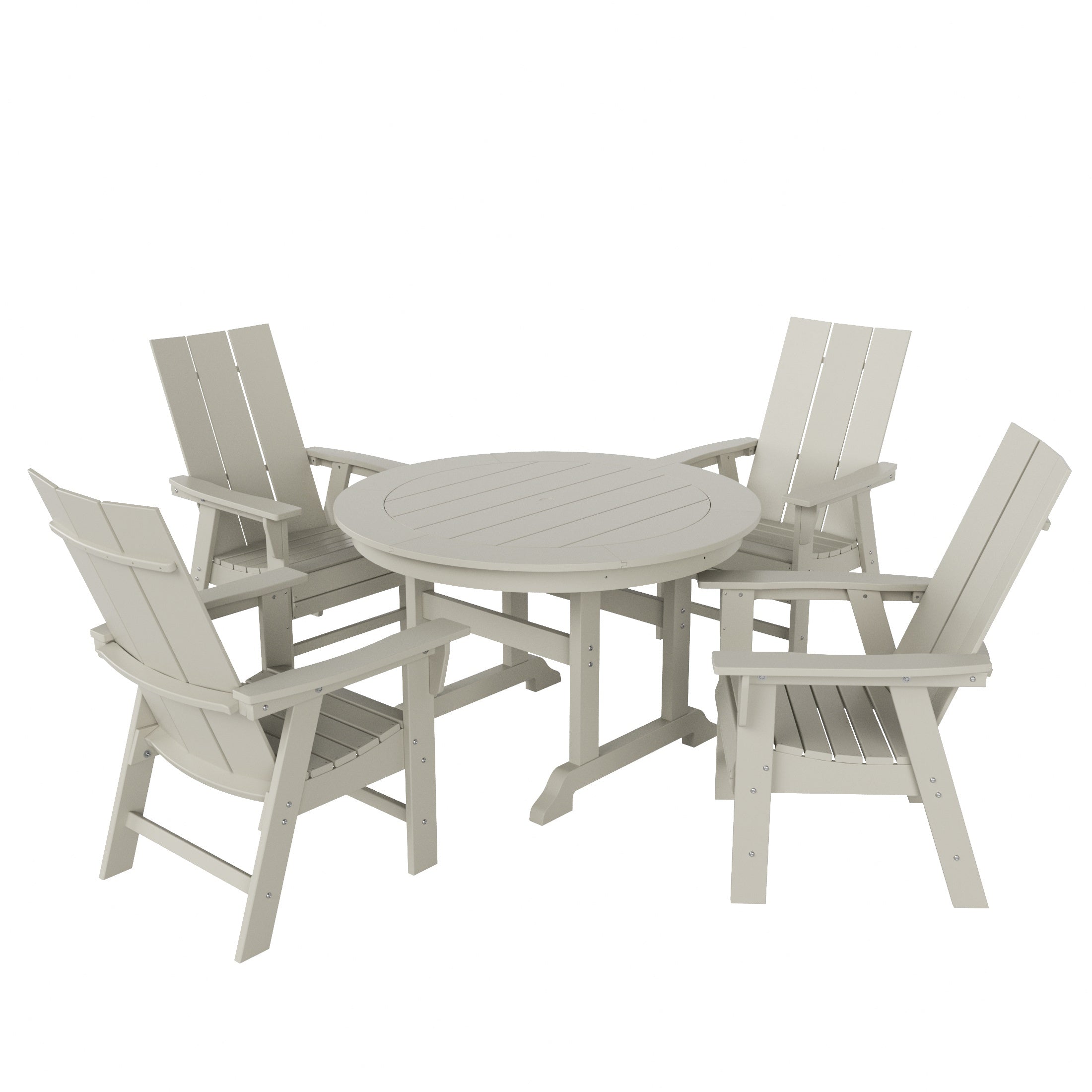Ashore 5 Piece Outdoor Patio Dining Round Table and Modern Armchair Set