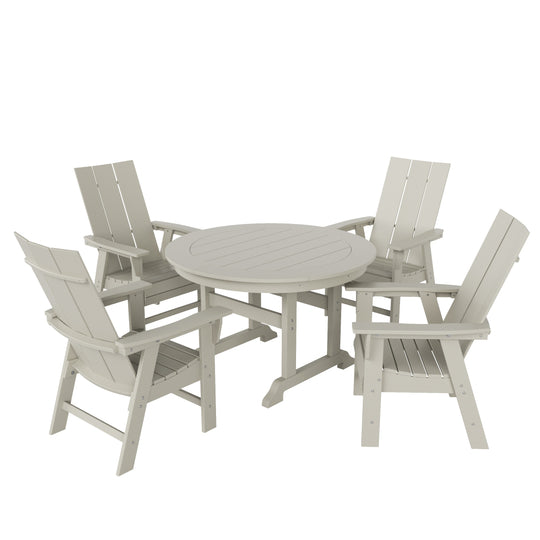 Ashore 5 Piece Outdoor Patio Round Dining Table and Modern Armchair Set