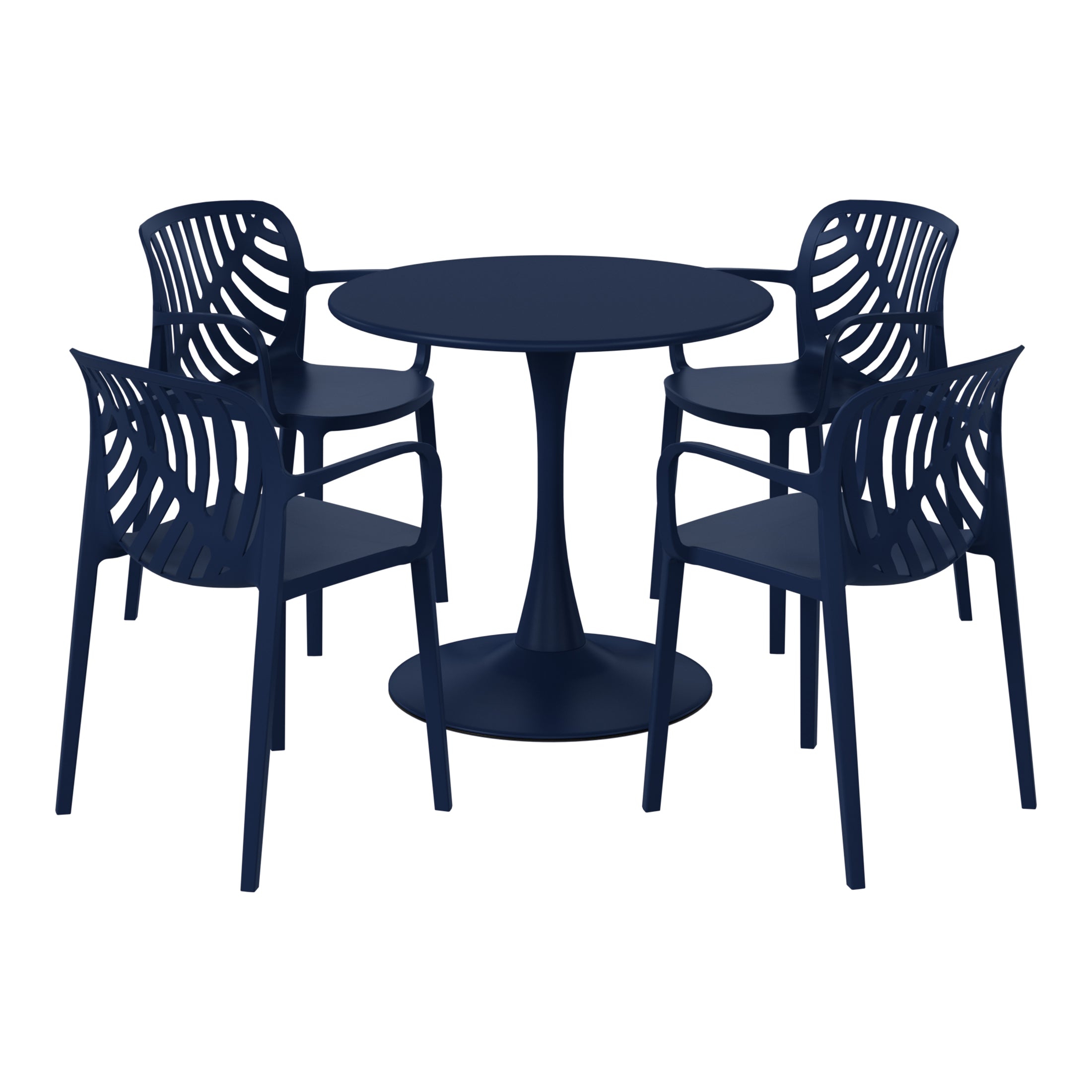 Playa 5-Piece Outdoor Indoor Metal Patio Dining Table Set With Stackable Patio Arm Chairs