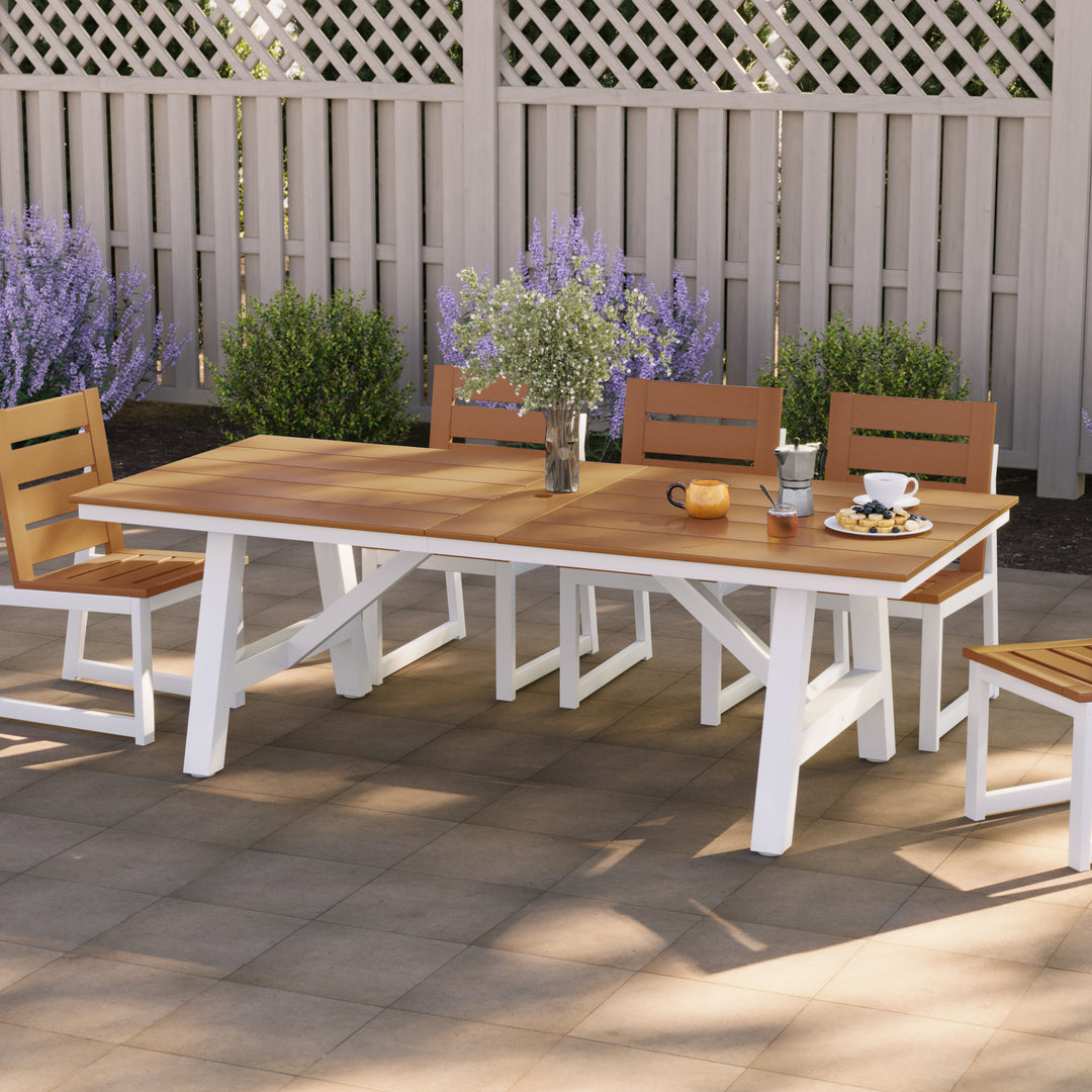 Cape May 90" HDPE Rectangle Outdoor Patio Dining Table With Umbrella Hole and Metal Frame