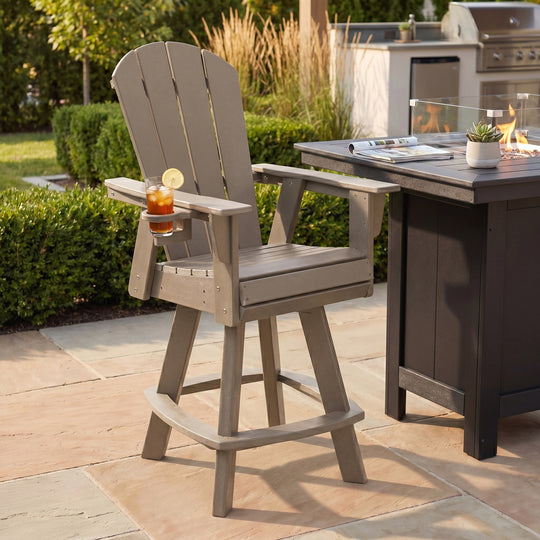 Malibu Outdoor HDPE Swivel Adirondack Bar Height Chair With Cup Holder