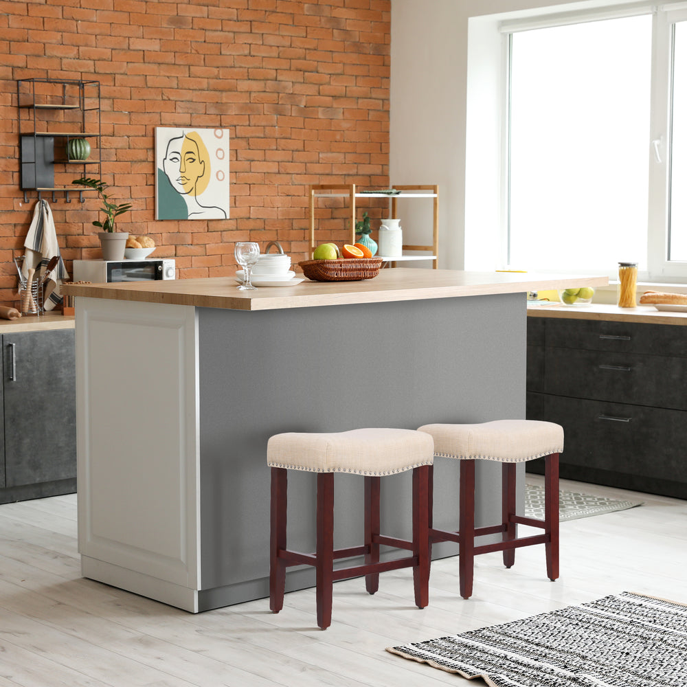 Lenox 24" upholstered nail head bar counter stools with Cherry Red color legs (2 piece set)