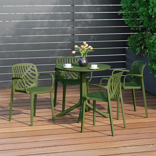 Playa 5-Piece Outdoor Resin Round Patio Dining Table Set with Modern Stackable Patio Dining Chairs