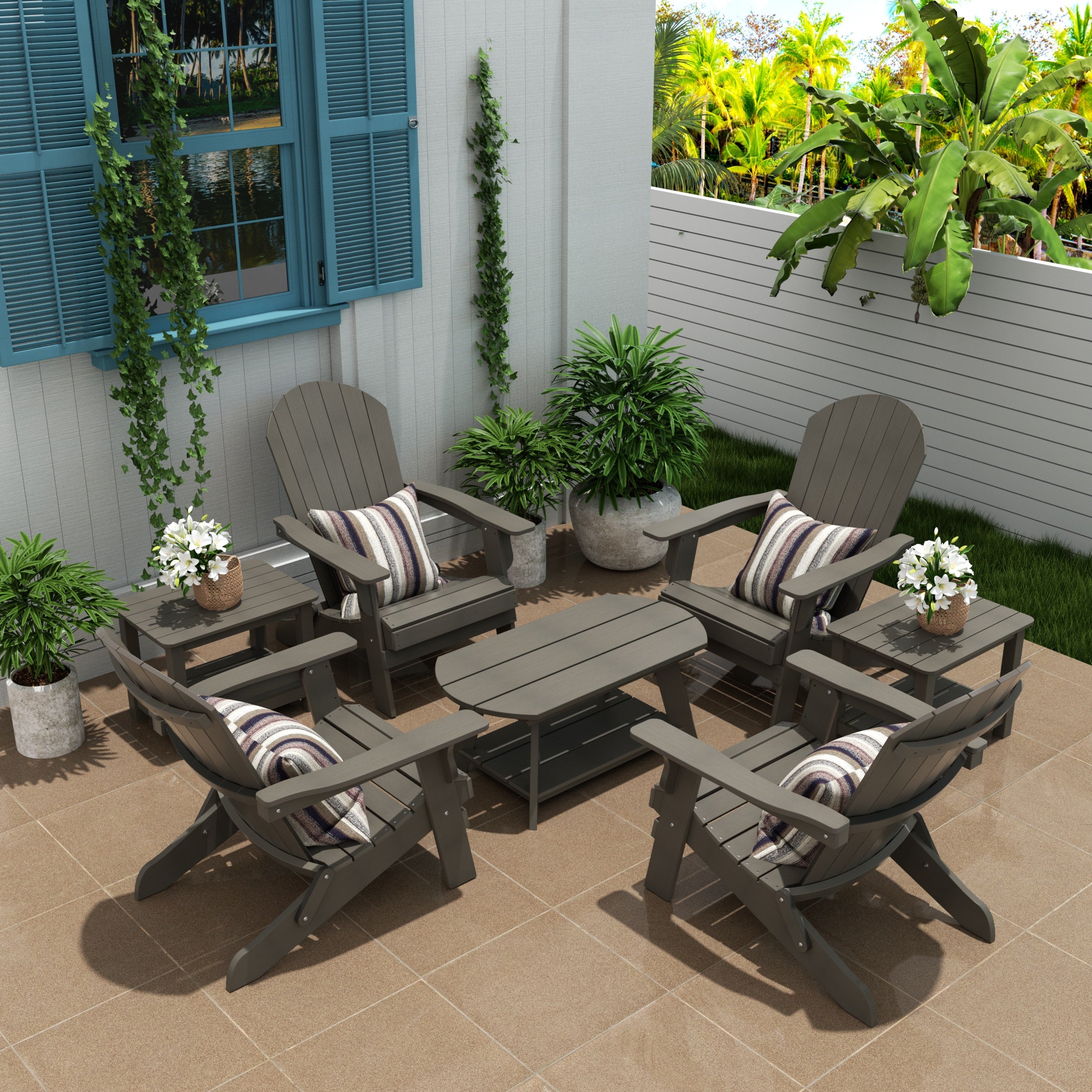 Tuscany 7-Piece HIPS Outdoor Poly Adirondack Seashell Conversation Lounge Set