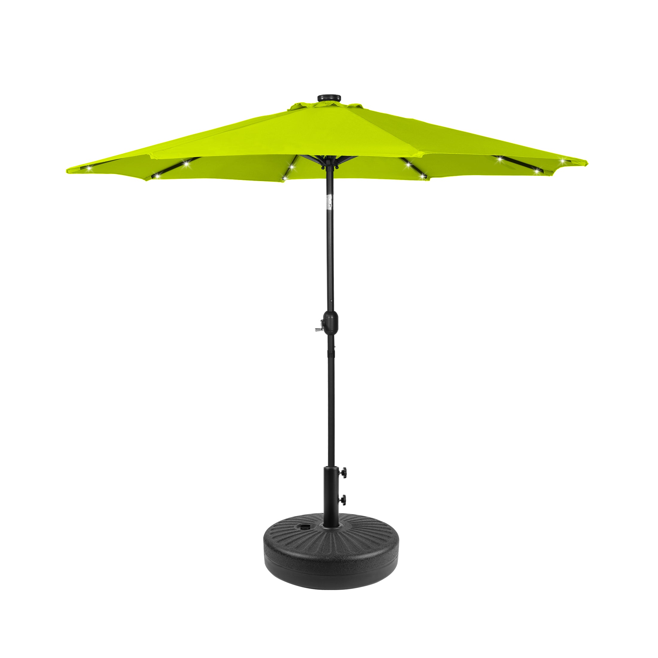 Cyrus 9 ft. Patio Solar Power LED lights Market Umbrella with Black color round free standing weight base kit