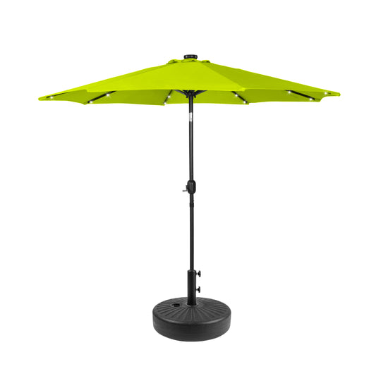 Cyrus 9 ft. Patio Solar Power LED Market Umbrella with Round Black Base