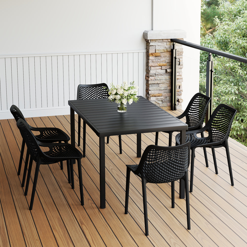 Playa 7-Piece Outdoor Metal Patio Dining Table Set With Stackable Patio Chairs