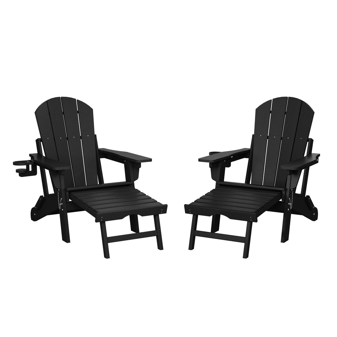 Malibu Folding Adjustable Adirondack Chair with Retractable Ottoman and Cup Holder (Set of 2)
