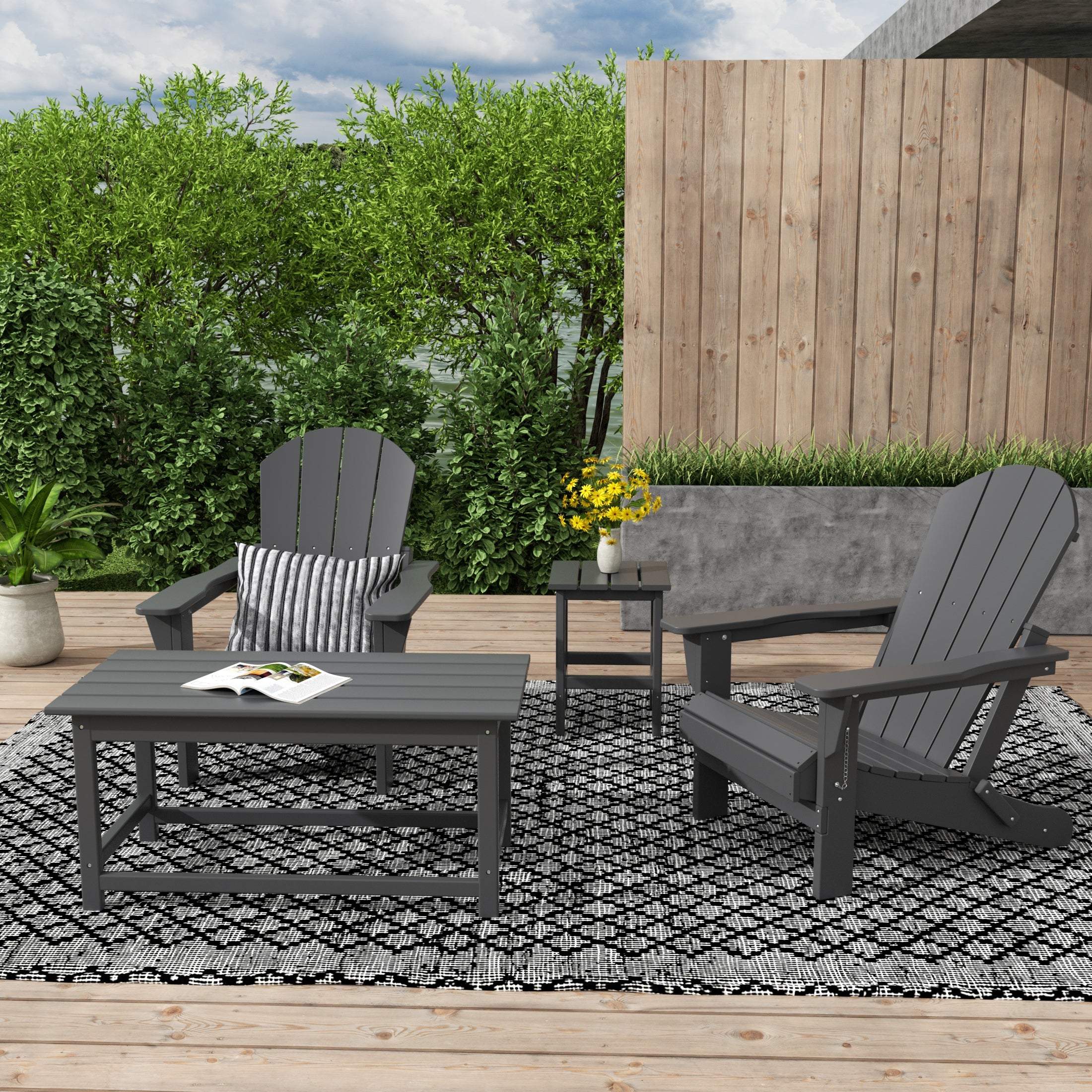 Malibu 4-Piece set Outdoor / Patio Poly Adirondack chairs with a Coffee and a side table ( 2 seater )