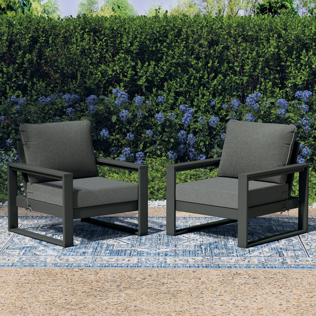 Montara Outdoor Modern HDPE Patio Club Chair with Waterproof Deep Seat Cushions (Set of 2)