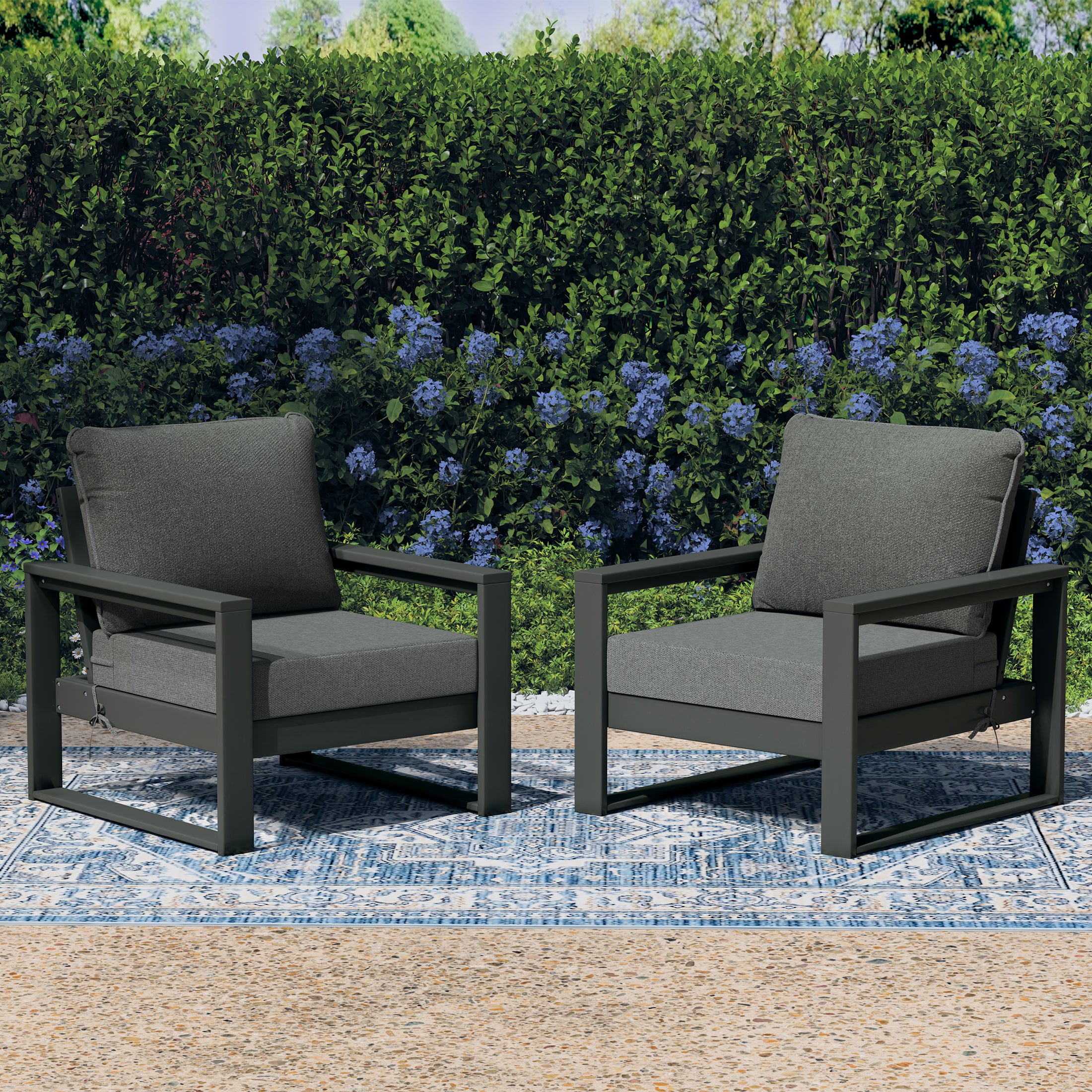 Montara Outdoor Modern HDPE Patio Club Chair with Waterproof Deep Seat Cushions (Set of 2)