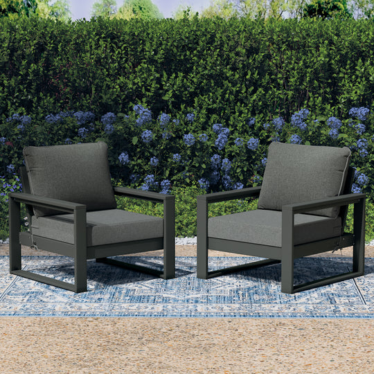 Montara Outdoor Modern HDPE Patio Club Chair with Waterproof Deep Seat Cushions (Set of 2)