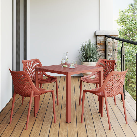 Playa 5-Piece Outdoor Patio Metal Frame Dining Table Set with Stackable Patio Dining Chairs